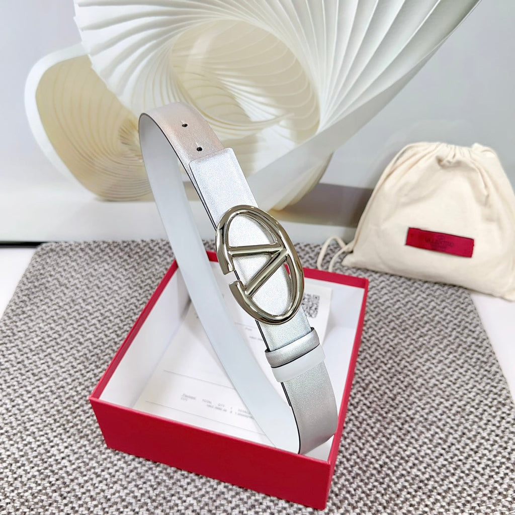 The Bold Edition Reversible Belt 30mm Silver Metalic White Calfskin Silver Buckle