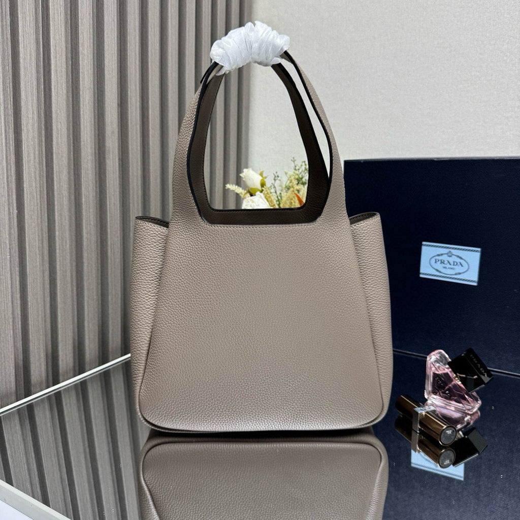Prada Small Tote Bag Taupe Brown Leather