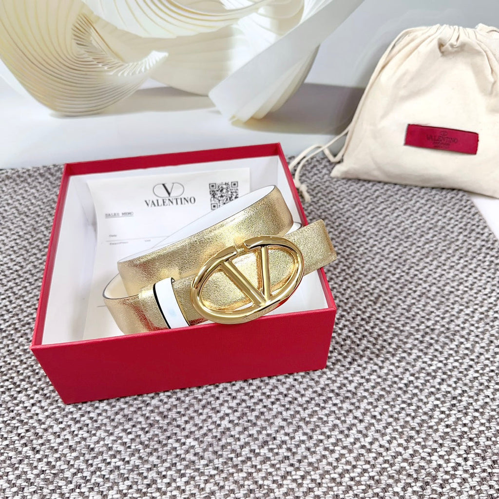 The Bold Edition Reversible Belt 30mm Gold Metalic White Calfskin Gold Buckle