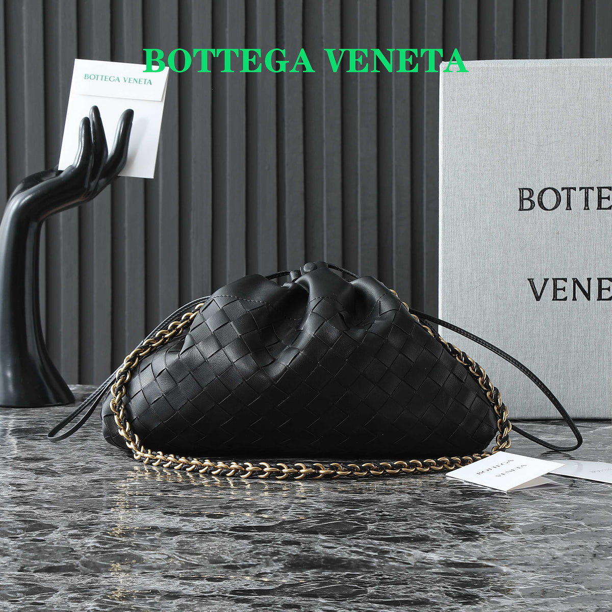 BV Dustbag Notte 33cm With Chain Black Calfskin HW