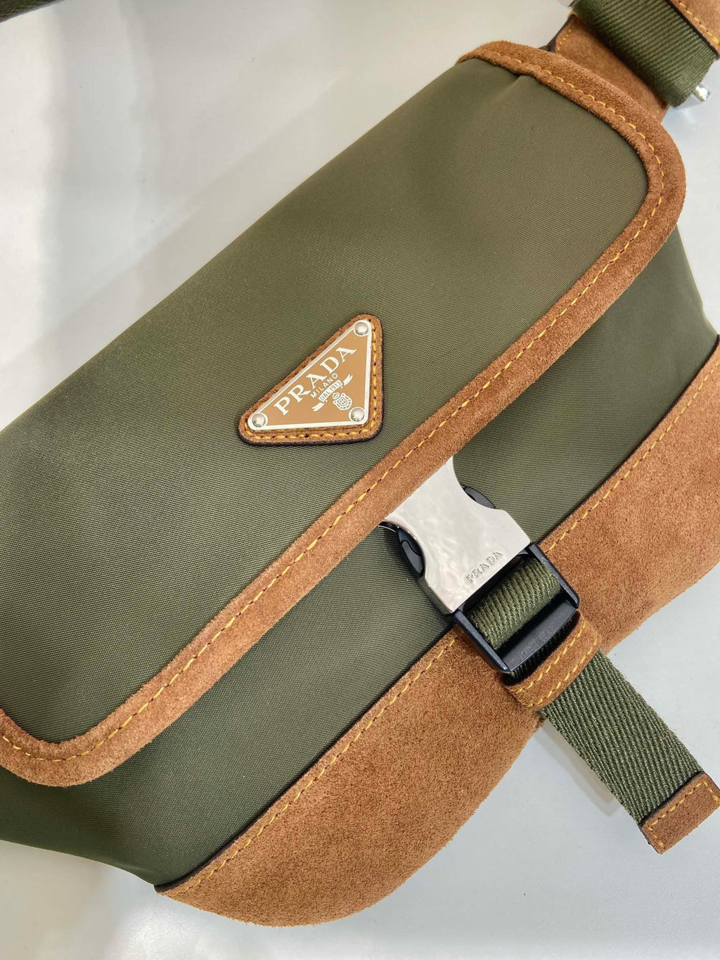 Prada 2025 Belt Bag Musk Green mix Cocoa Recycled Polyamide