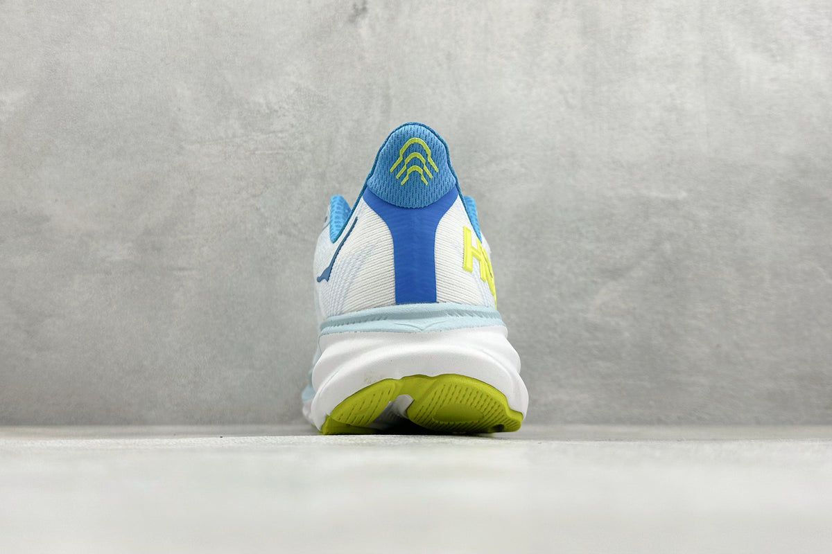 HOKA Clifton 9 White & Light Blue Colorblock Daily Running Trainers
