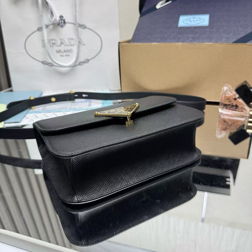 Prada Embleme Shoulder Bag Black Saffiano Leather