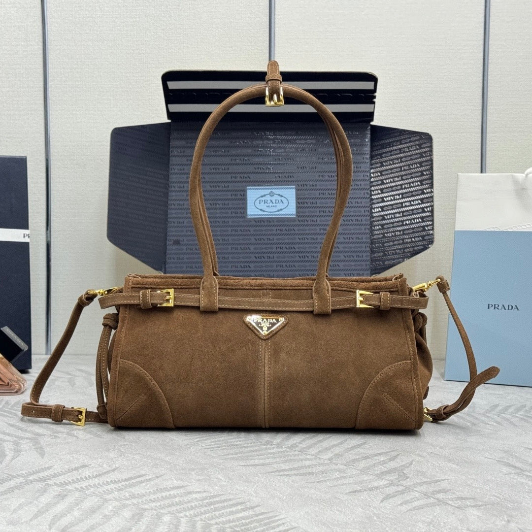 Prada Bonnie Large 32cm Brown Suede
