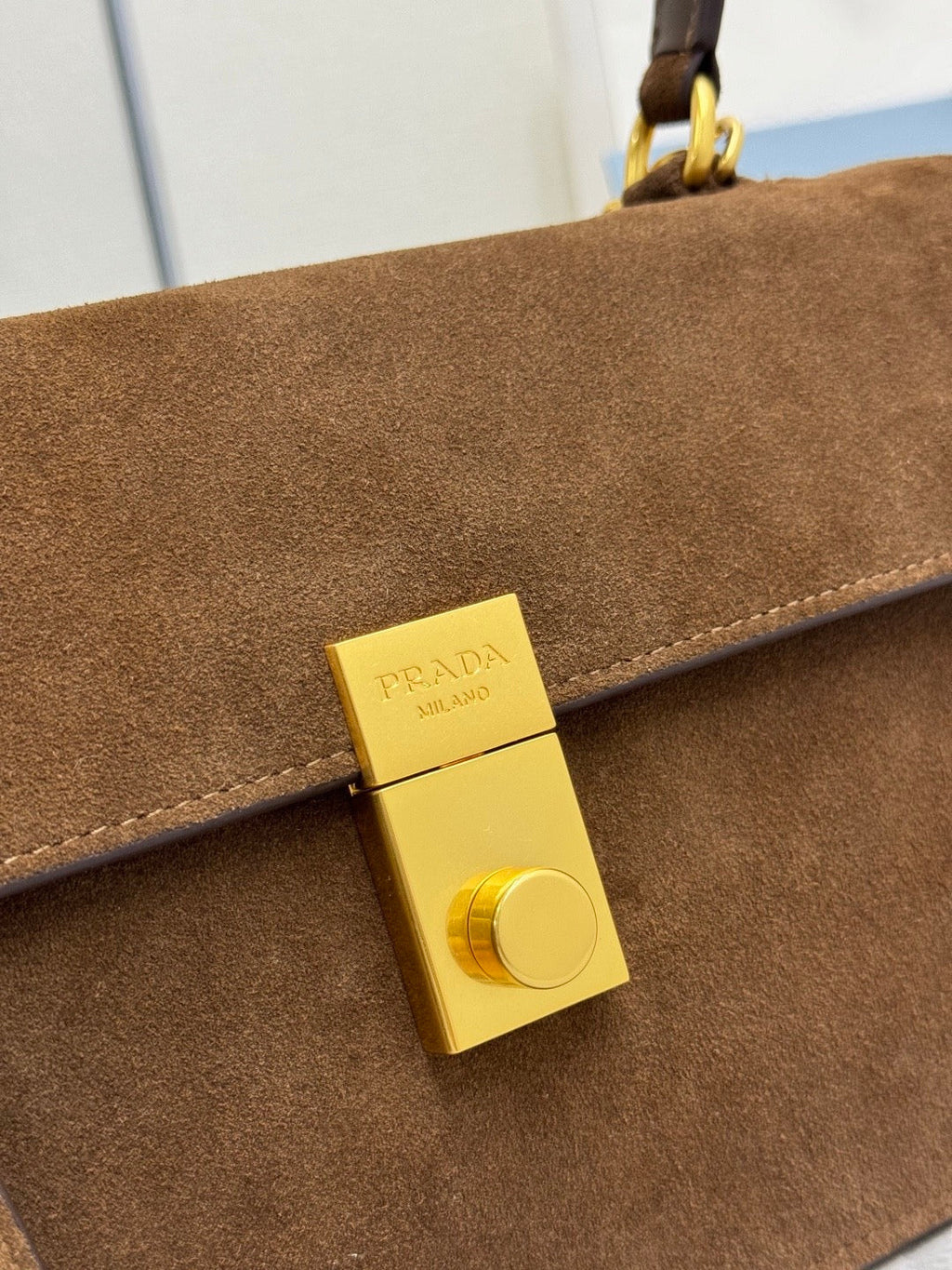 Prada 2026 Soft Sound Bag 28cm Brown Suede Leather