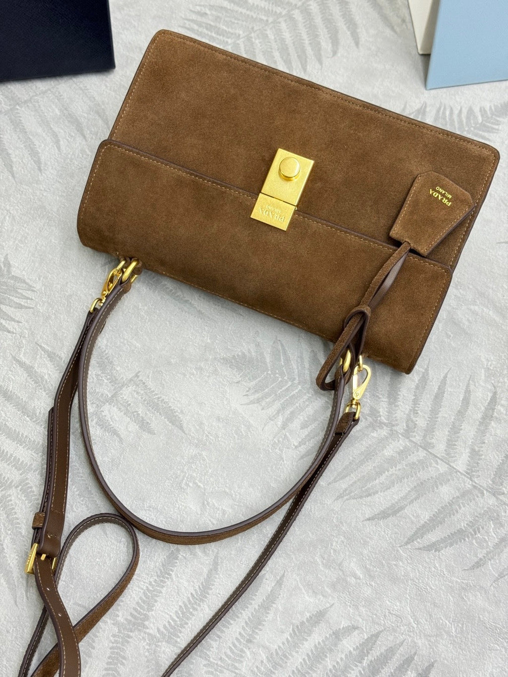 Prada 2026 Soft Sound Bag 28cm Brown Suede Leather
