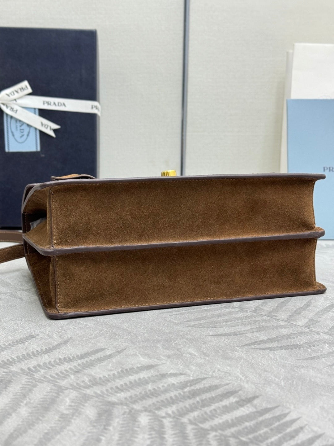 Prada 2026 Soft Sound Bag 28cm Brown Suede Leather