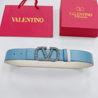 Garavani Reversible VLogo Signature Belt 40mm Blue White Leather 200694