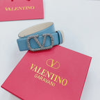 Garavani Reversible VLogo Signature Belt 40mm Blue White Leather 200694