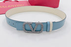 Garavani Reversible VLogo Signature Belt 40mm Blue White Leather 200694