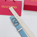 Garavani Reversible VLogo Signature Belt 40mm Blue White Leather 200694