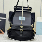Prada 2026 Explore Shoulder Bag 30cm With Flap Black Re-Nylon