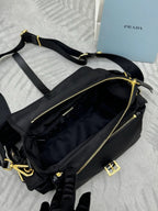 Prada 2026 Explore Shoulder Bag 30cm With Flap Black Re-Nylon