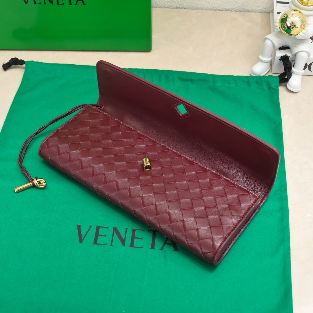 BV Long Clutch Andiamo With Handle 31cm Burgundy Calfskin Ghw