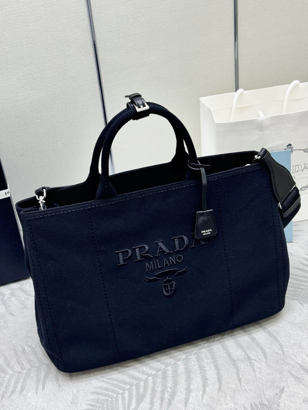 Prada 2026 Jardinière Tote Bag 43cm Cotton Canvas