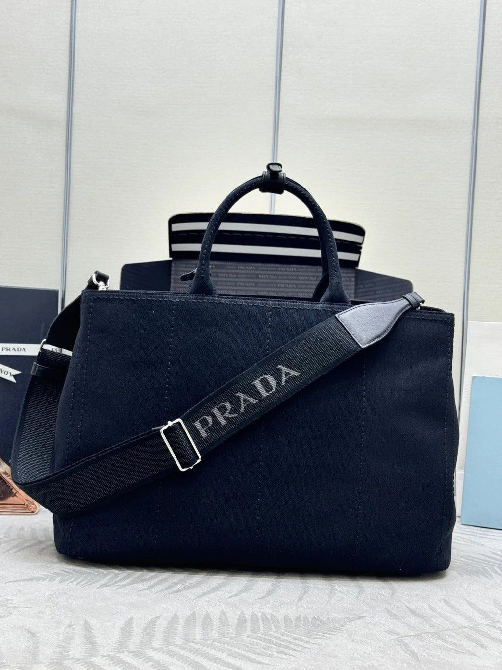 Prada 2026 Jardinière Tote Bag 43cm Cotton Canvas