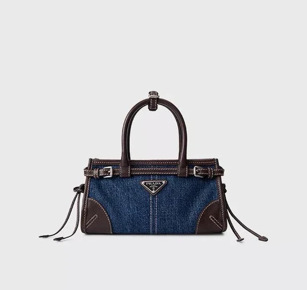 Prada 2026 Bonnie Bag 24cm Blue Brown Denim Leather