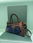 Prada 2026 Bonnie Bag 24cm Blue Brown Denim Leather