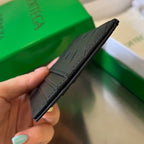 BV Credit Card Case Black Intrecciato Leather
