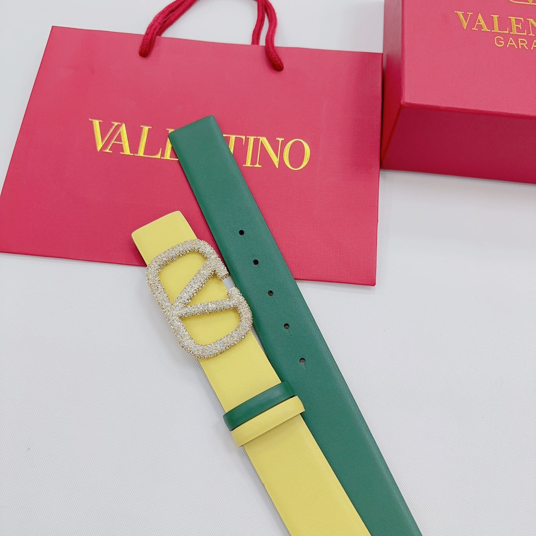 Garavani Reversible VLogo Signature Belt 40mm Lemon Yellow Green Leather 200702