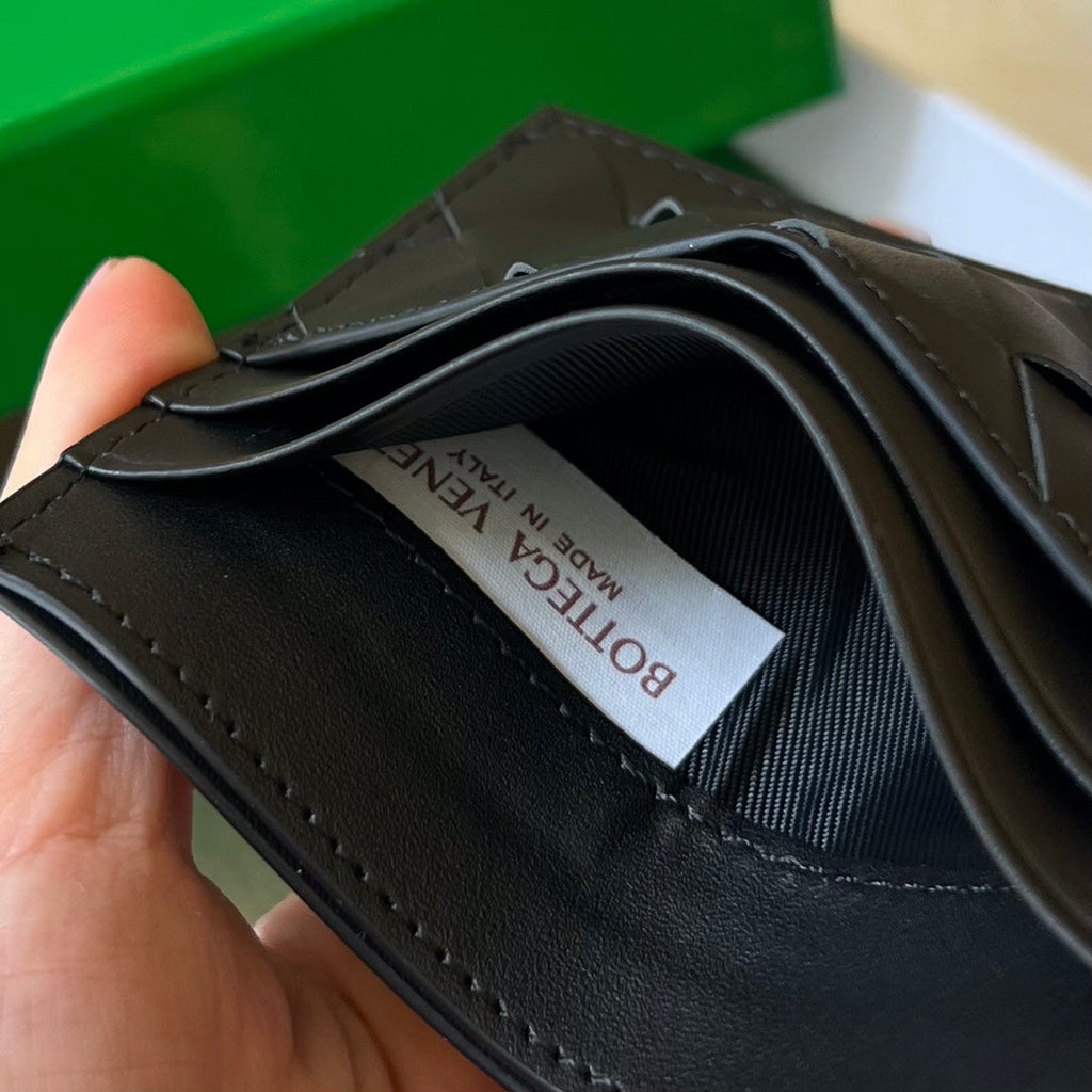 BV Credit Card Case Black Intrecciato Leather