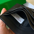 BV Credit Card Case Black Intrecciato Leather