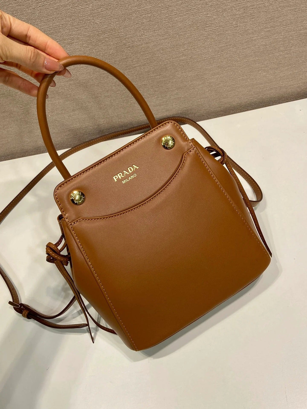 Prada 2026 Carry Bag 21cm Black White Brown Calfskin 351841