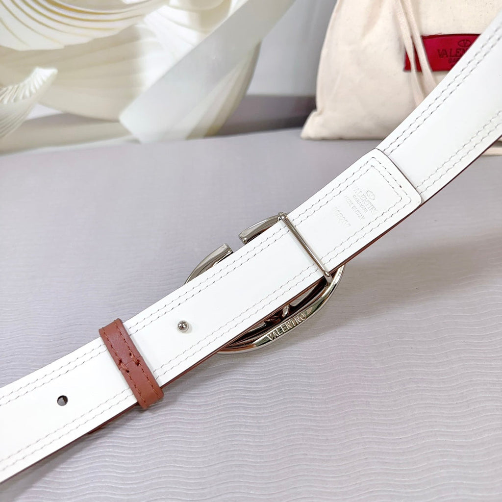 The Bold Edition Belt 30mm Brown White Calfskin Silver Buckle