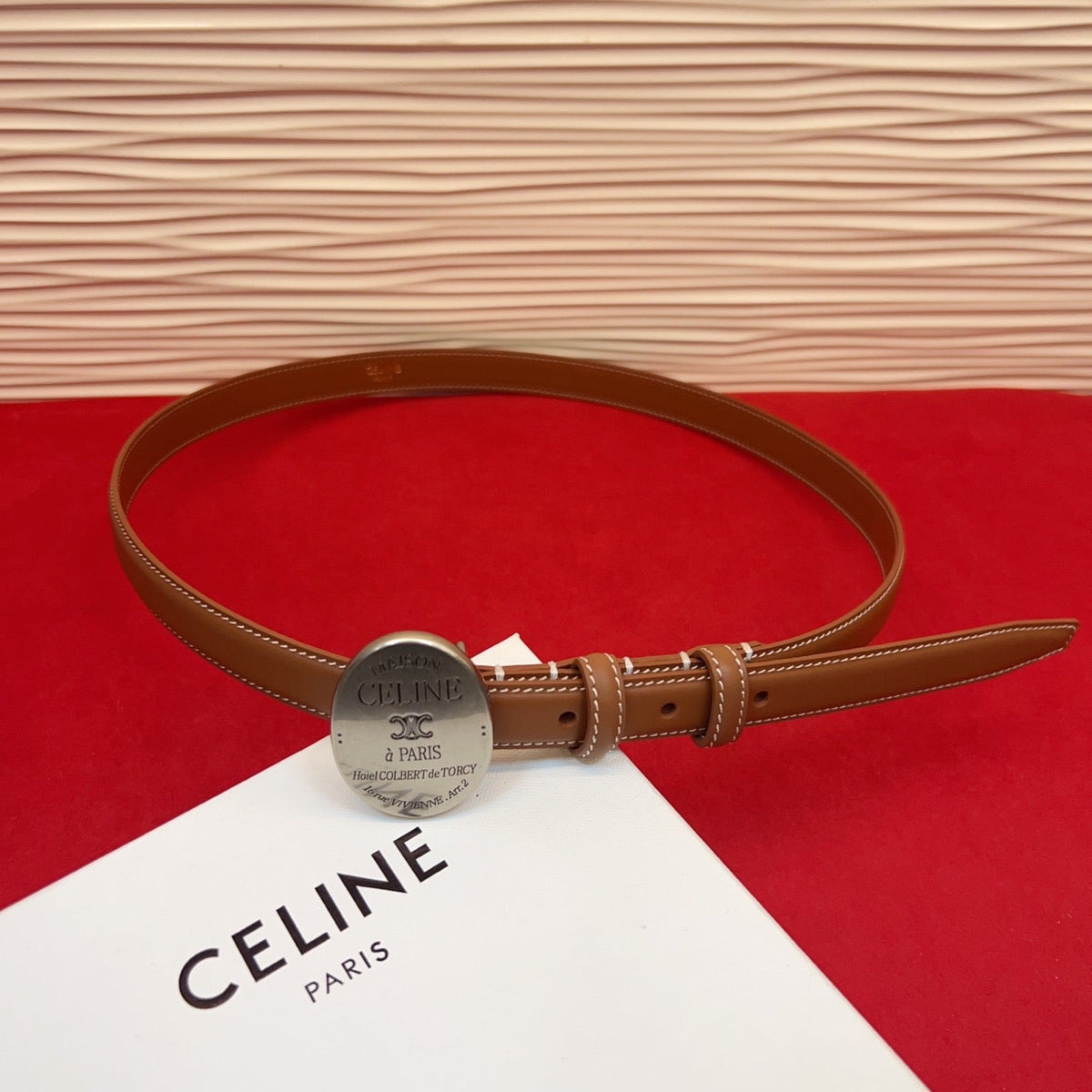 Celine Teen Maison Belt 2.5cm Brown Sliver Calfskin 201439