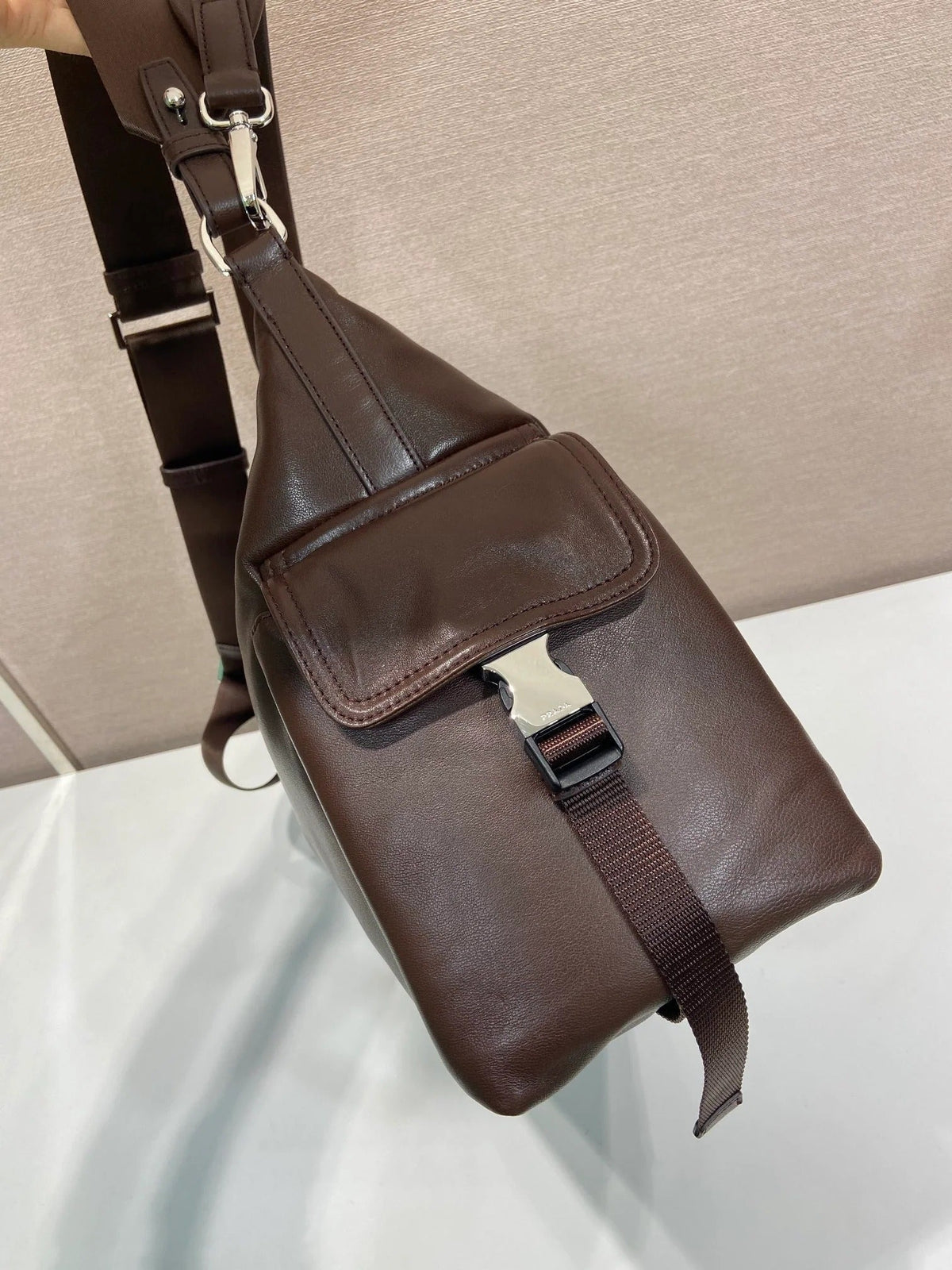 Prada 2026 Bonnie Bag 38cm Blue Brown Denim Leather 351797