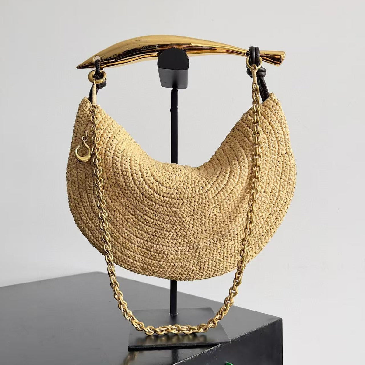 Bottega Veneta Sardine Chain Beige Gold Raffia-effect Bag