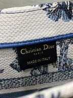 CD Small Dior Book Tote Tropical Pattern Slate Blue White Cotton