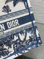 CD Small Dior Book Tote Tropical Pattern Slate Blue White Cotton