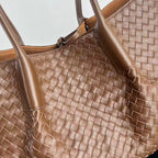 BV Reversible Tote Bag 43cm Intreccio Nocciola Amber Calfskin Suede