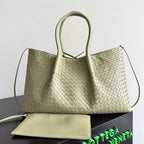 BV Reversible Tote Bag 43cm Intreccio Pistachio Green Chocolate Calfskin Suede
