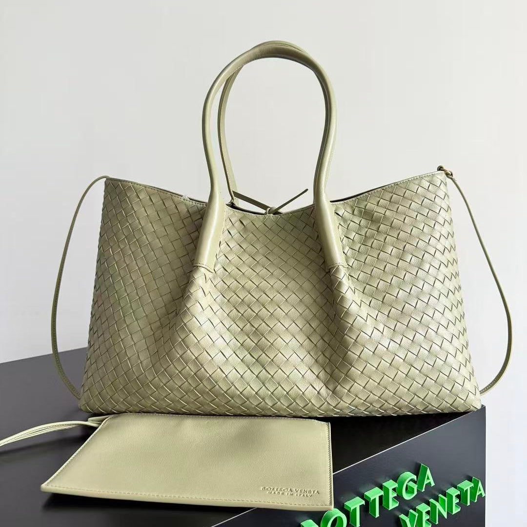 BV Reversible Tote Bag 43cm Intreccio Pistachio Green Chocolate Calfskin Suede
