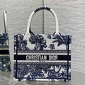 CD Small Dior Book Tote Tropical Pattern Slate Blue White Black Cotton