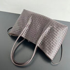 BV Reversible Tote Bag 43cm Intreccio Chocolate Brown Calfskin Suede