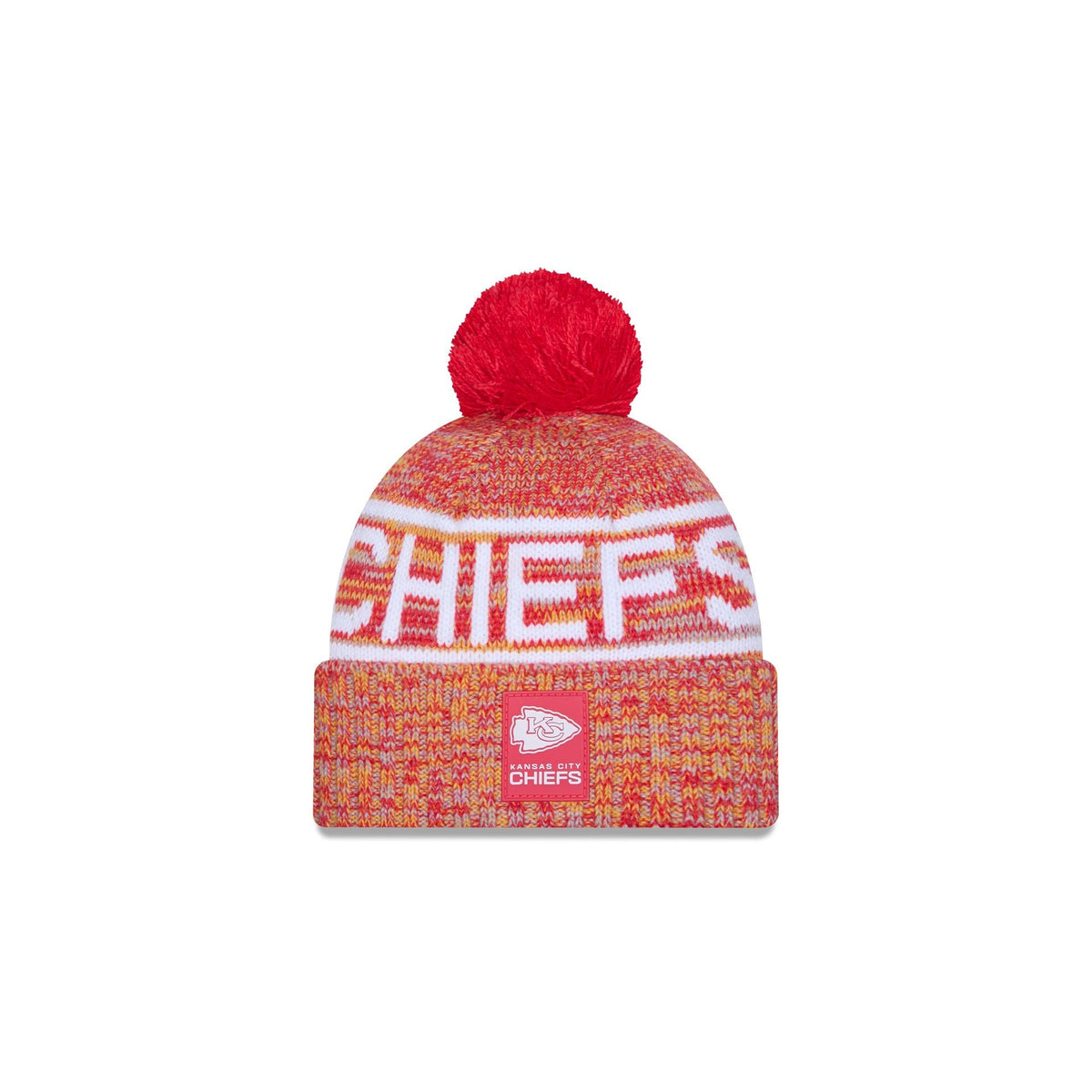 Kansas City Chiefs 2025 Sideline Cold Weather Kids Pom Knit Hat