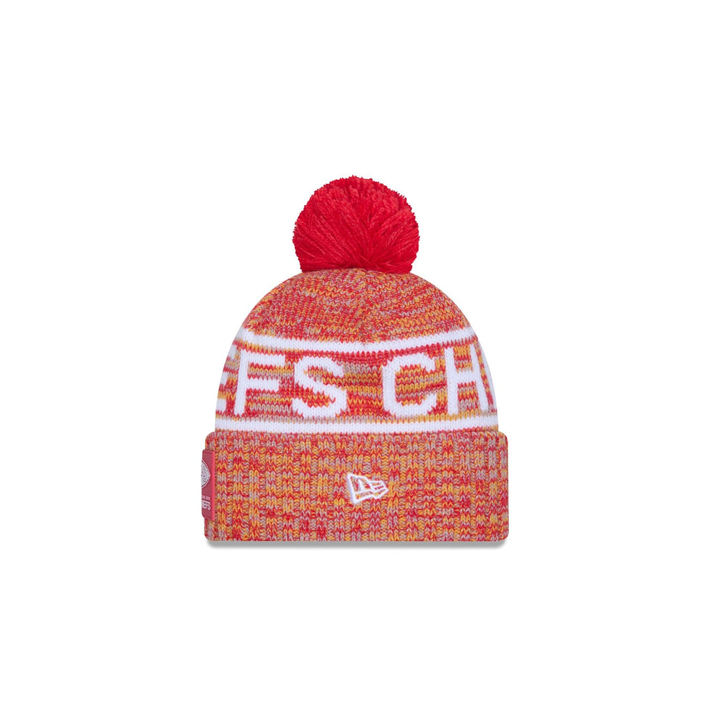 Kansas City Chiefs 2025 Sideline Cold Weather Kids Pom Knit Hat