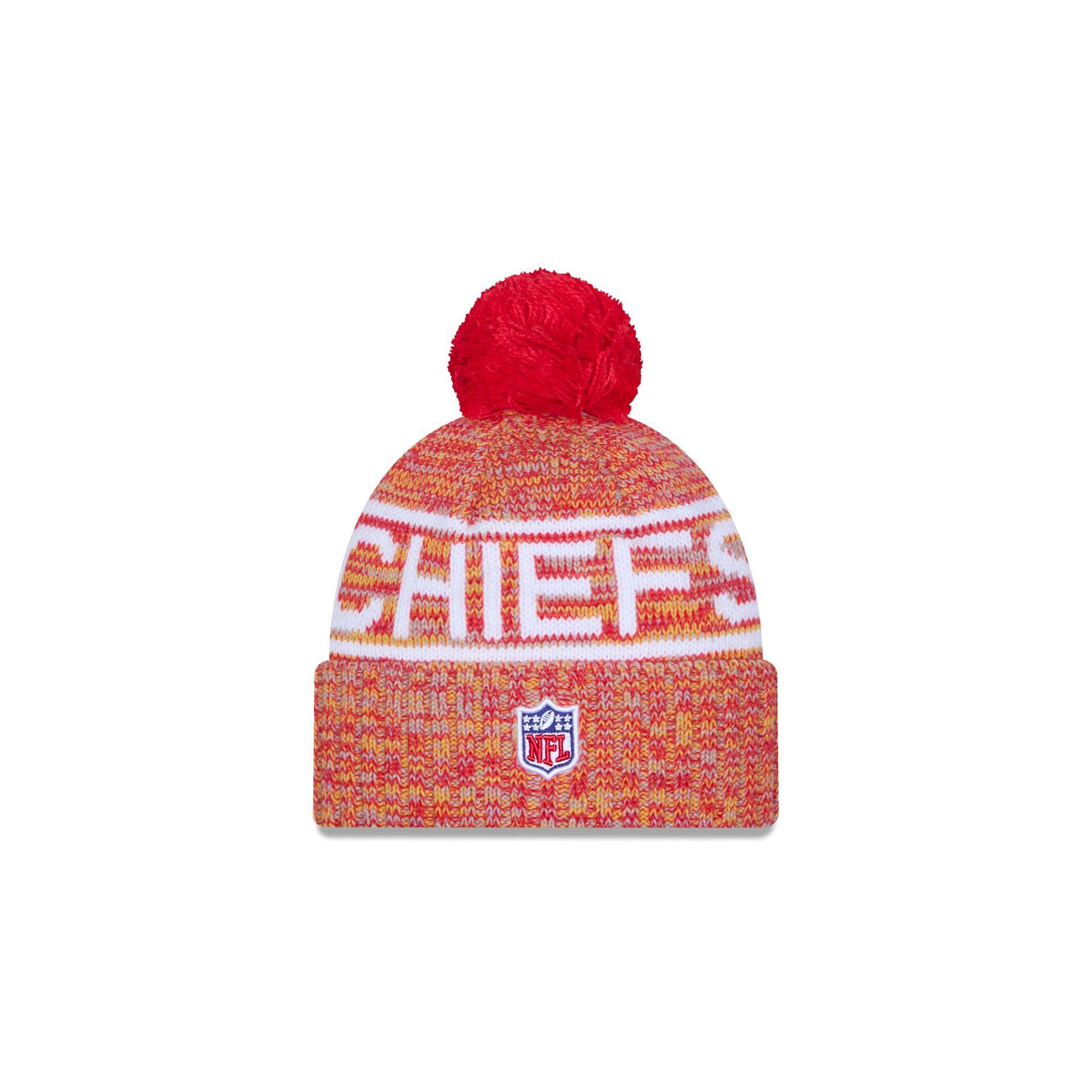 Kansas City Chiefs 2025 Sideline Cold Weather Kids Pom Knit Hat