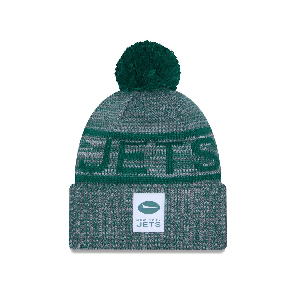 New York Jets 2025 Sideline Cold Weather Gray Pom Knit Hat