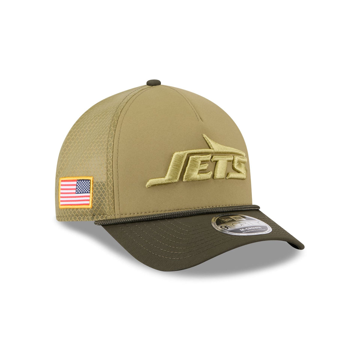 New York Jets 2025 Salute to Service 9FORTY M-Crown A-Frame Trucker Hat