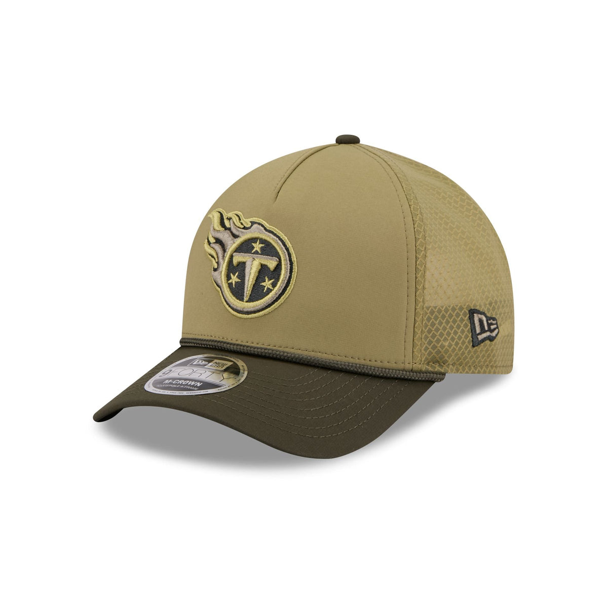 Tennessee Titans 2025 Salute to Service 9FORTY M-Crown A-Frame Trucker Hat