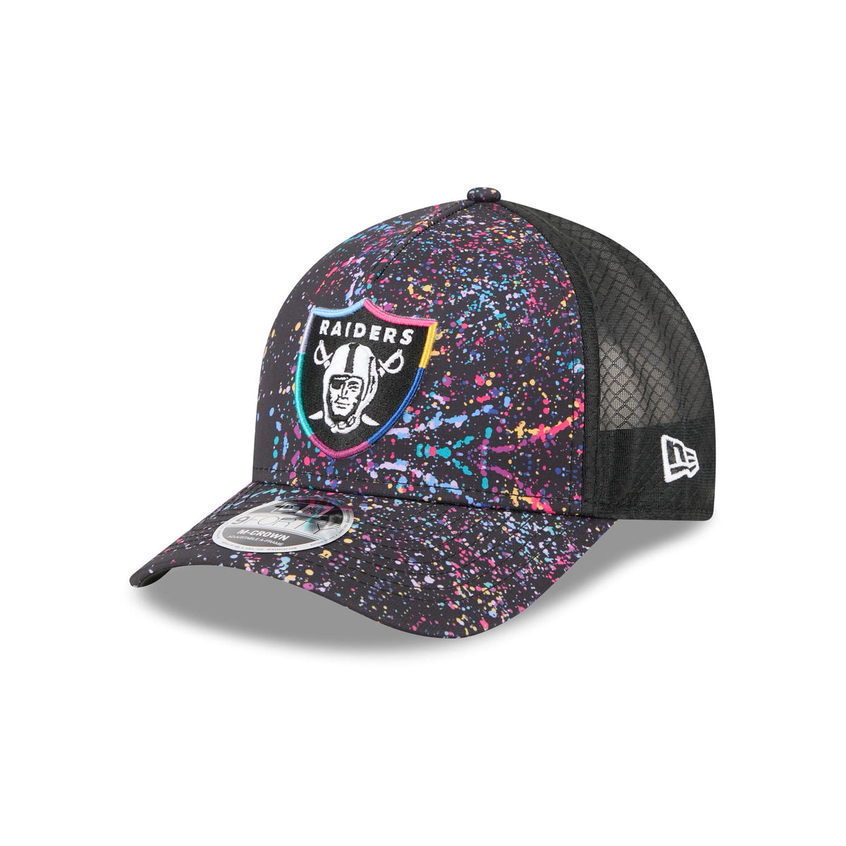 Las Vegas Raiders 2025 Crucial Catch 9FORTY M-Crown A-Frame Trucker Hat