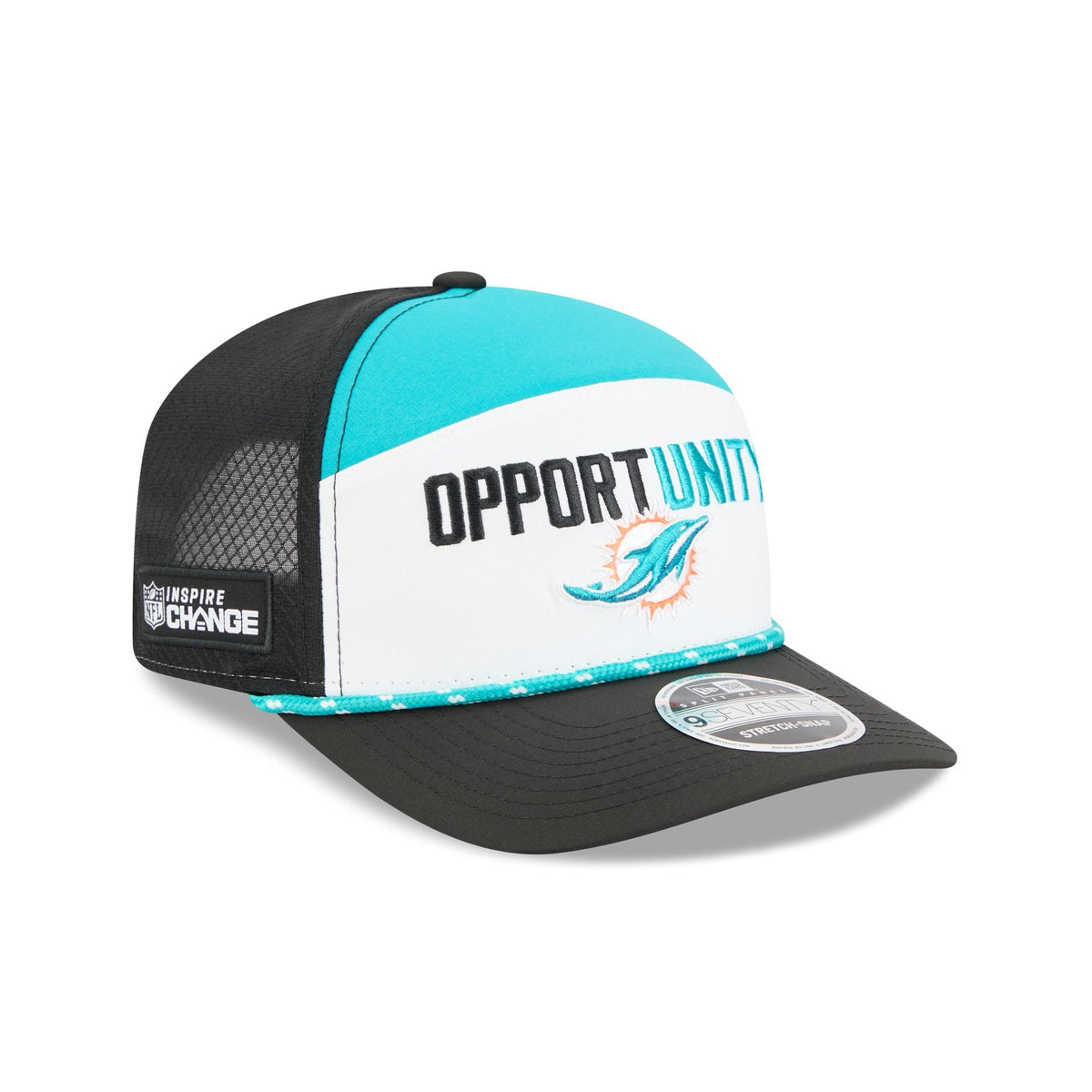 Miami Dolphins 2025 Inspire Change Split Panel 9SEVENTY Trucker Hat