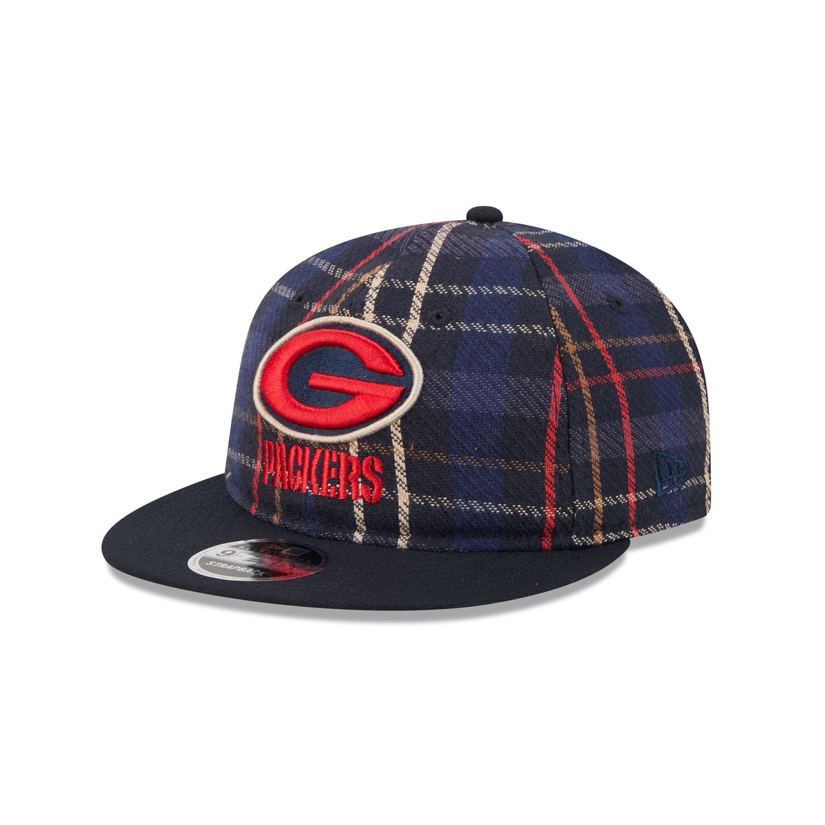 Green Bay Packers Grunge Plaid Retro Crown 9FIFTY Adjustable Hat