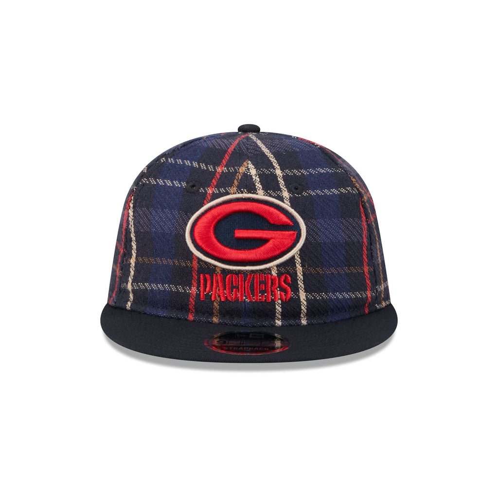 Green Bay Packers Grunge Plaid Retro Crown 9FIFTY Adjustable Hat