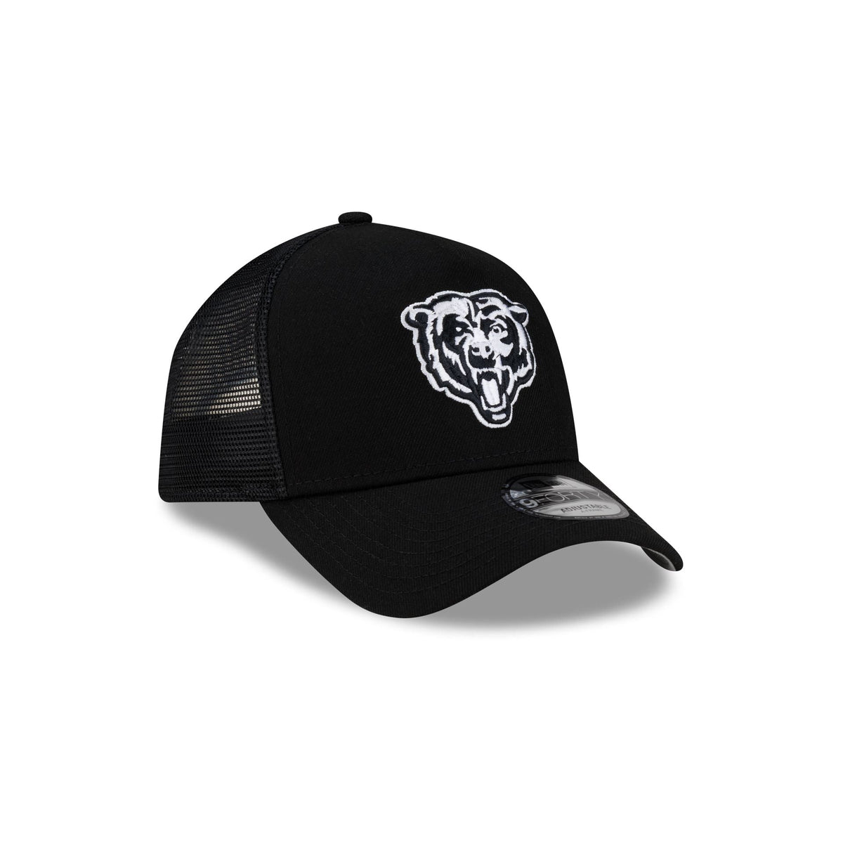 Chicago Bears Side Script Black 9FORTY A-Frame Trucker Hat