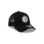 Pittsburgh Steelers Side Script Black 9FORTY A-Frame Trucker Hat
